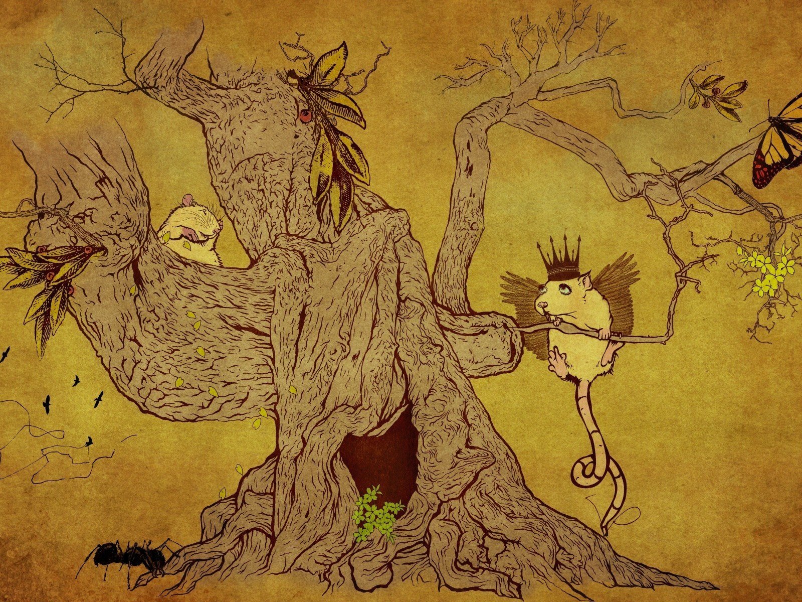 Обои рисунок, дерево, животные, figure, tree, animals разрешение 1920x1200 Загрузить