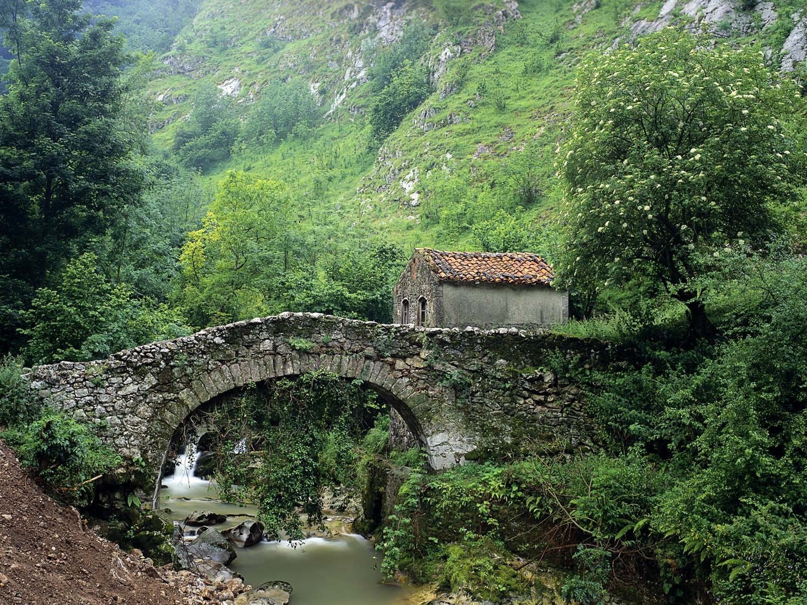 Обои мост, домик, каменый, bridge, house, stone разрешение 1920x1200 Загрузить