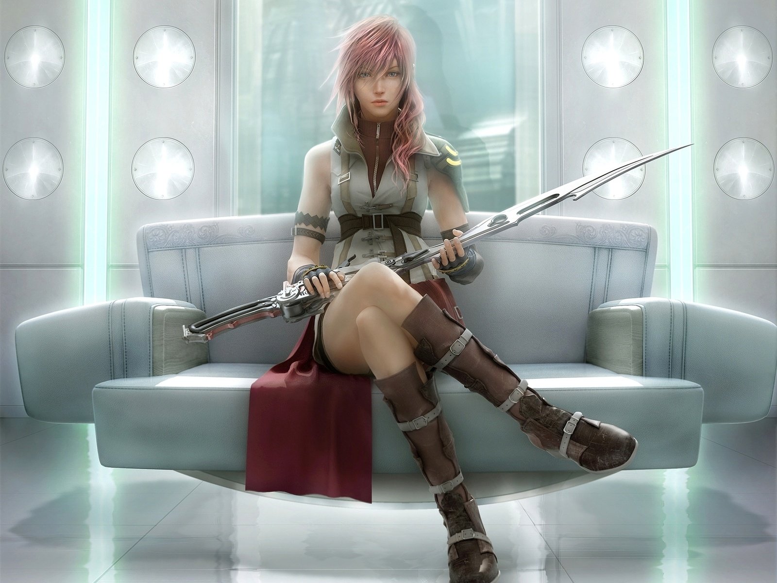 Скачать обои арт, девушка, воин, меч, final fantasy xiii разрешение  1600x1200 #8233