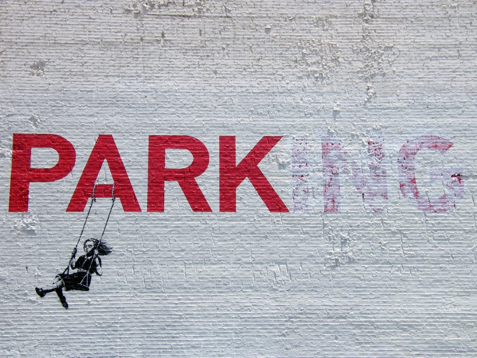 Обои трафарет, banksy, park-ing, графитти, gевочка, stencil, parking, graffiti, girl разрешение 2640x1980 Загрузить