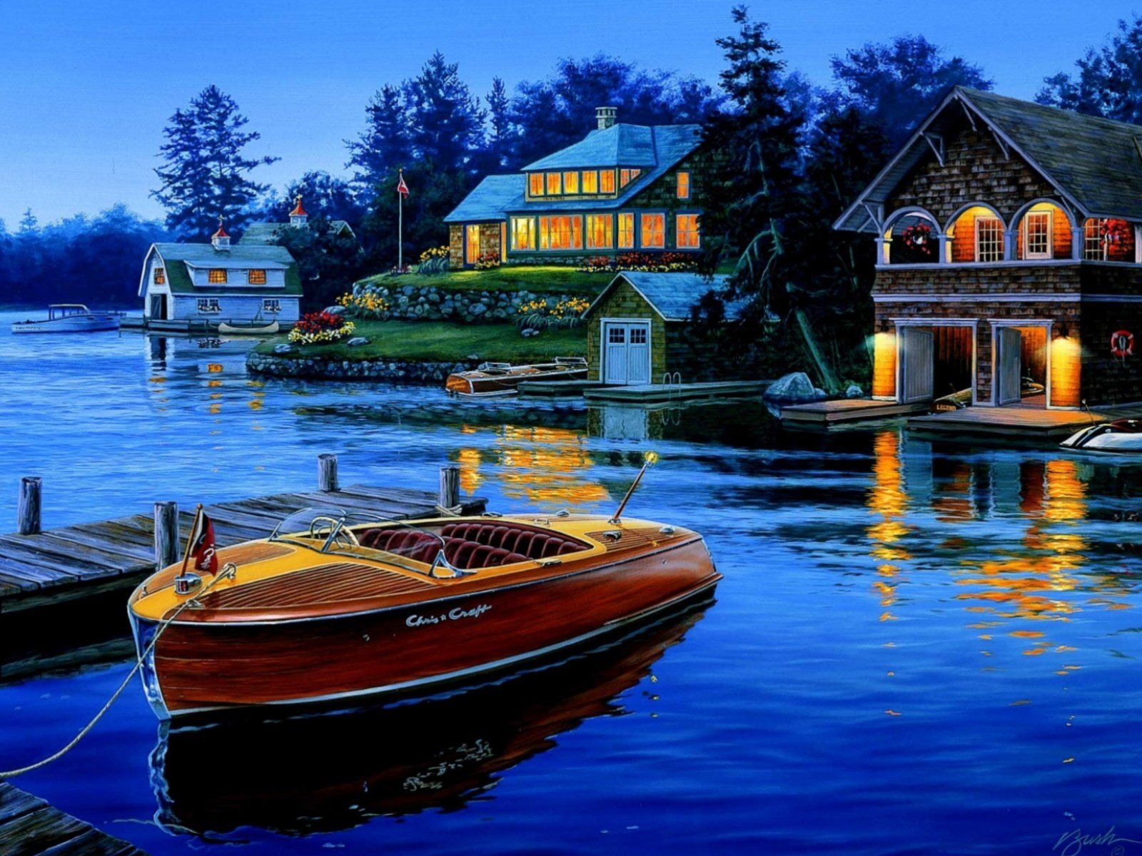 Обои картина, причал, дома, picture, pier, home разрешение 1920x1200 Загрузить