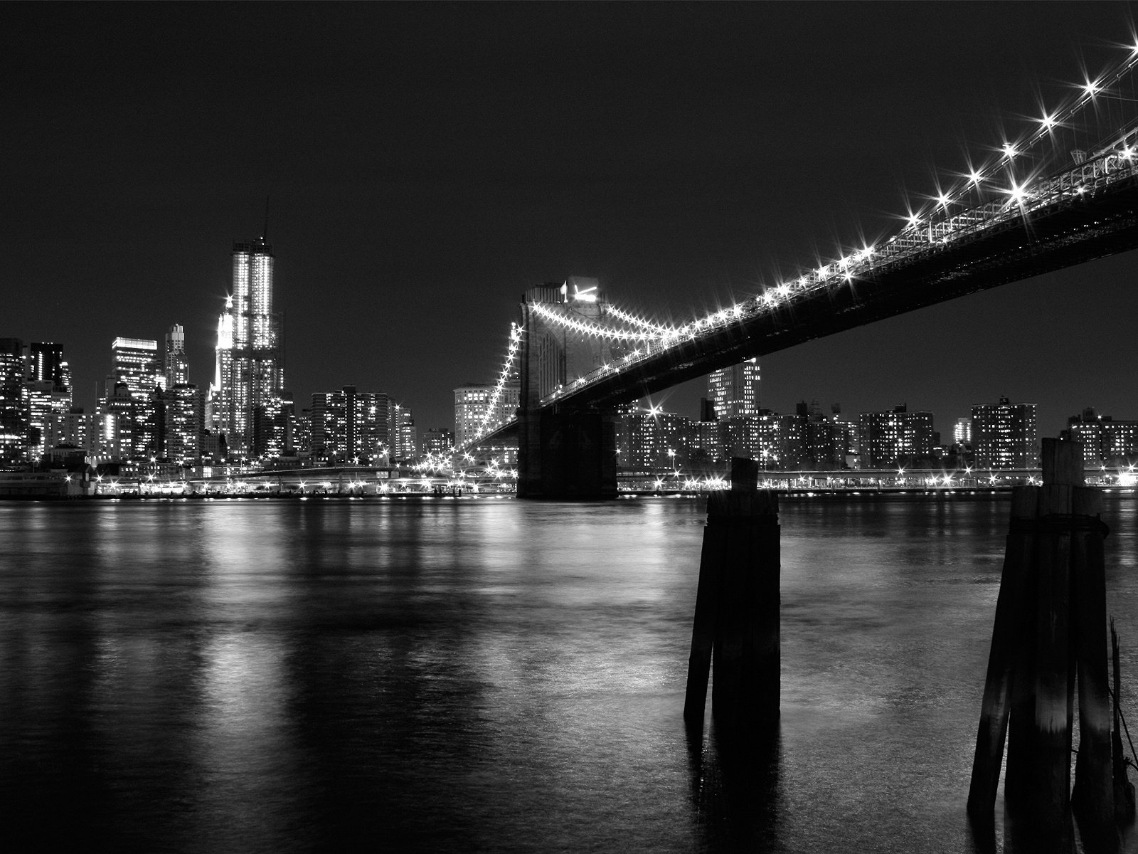 Обои огни, мост, черно-белая, нью-йорк, lights, bridge, black and white, new york разрешение 1920x1200 Загрузить