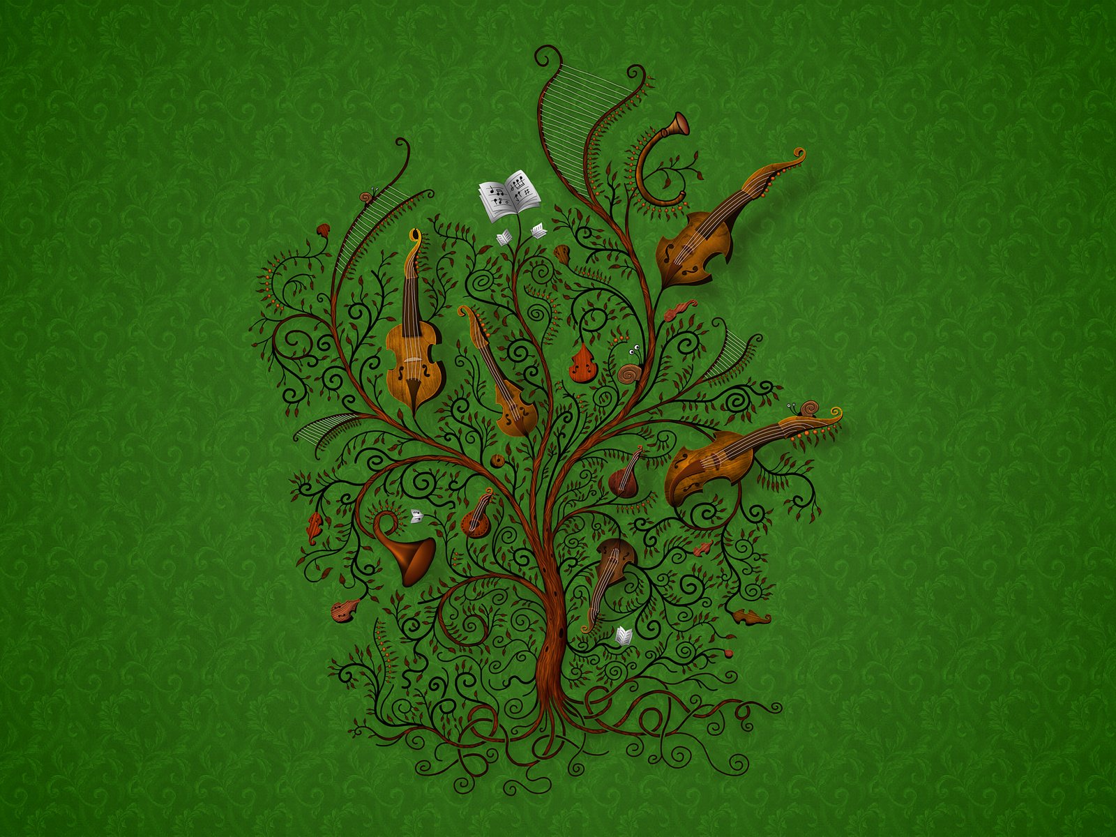 Обои дерево, зелёный, музыка, инструменты, tree, green, music, tools разрешение 2560x1600 Загрузить