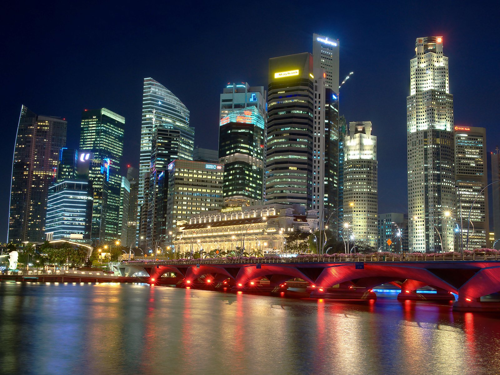 Обои река, небоскребы, ночной город, сингапур, river, skyscrapers, night city, singapore разрешение 2560x1700 Загрузить