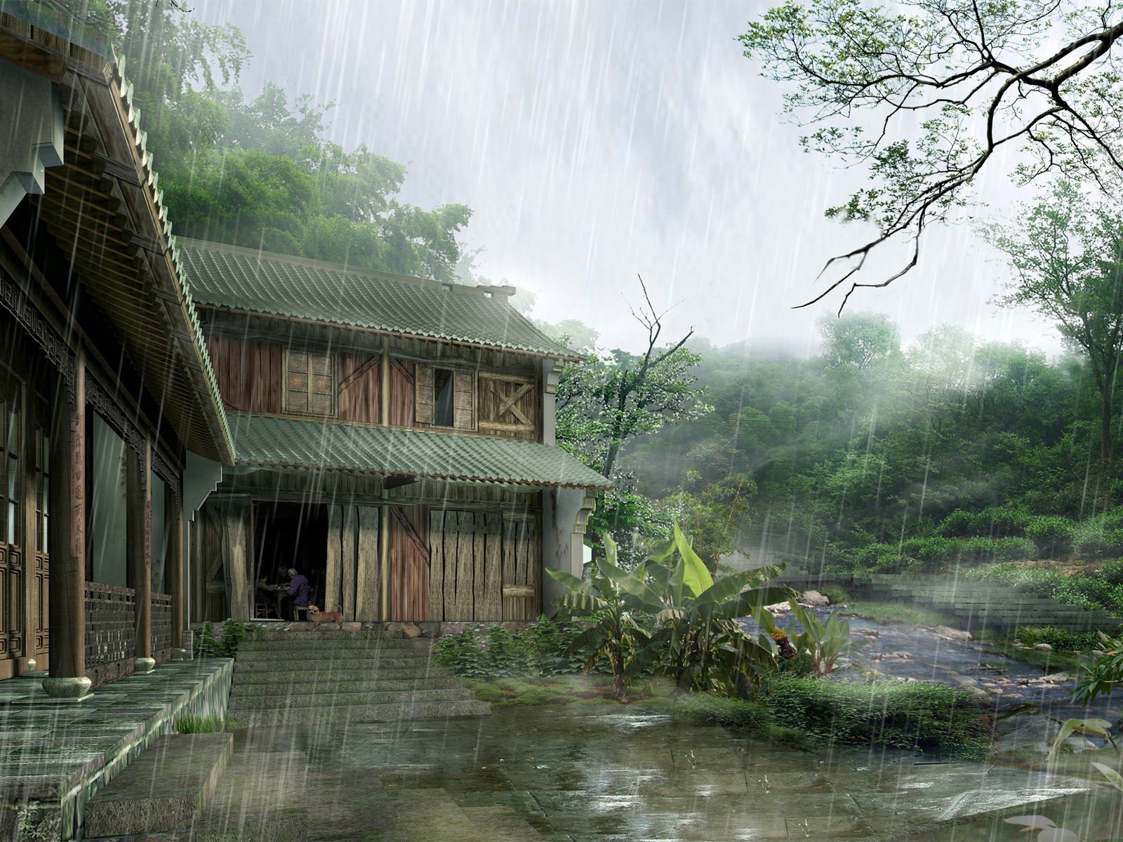 Обои япония, дом, дождь, japan, house, rain разрешение 1920x1200 Загрузить