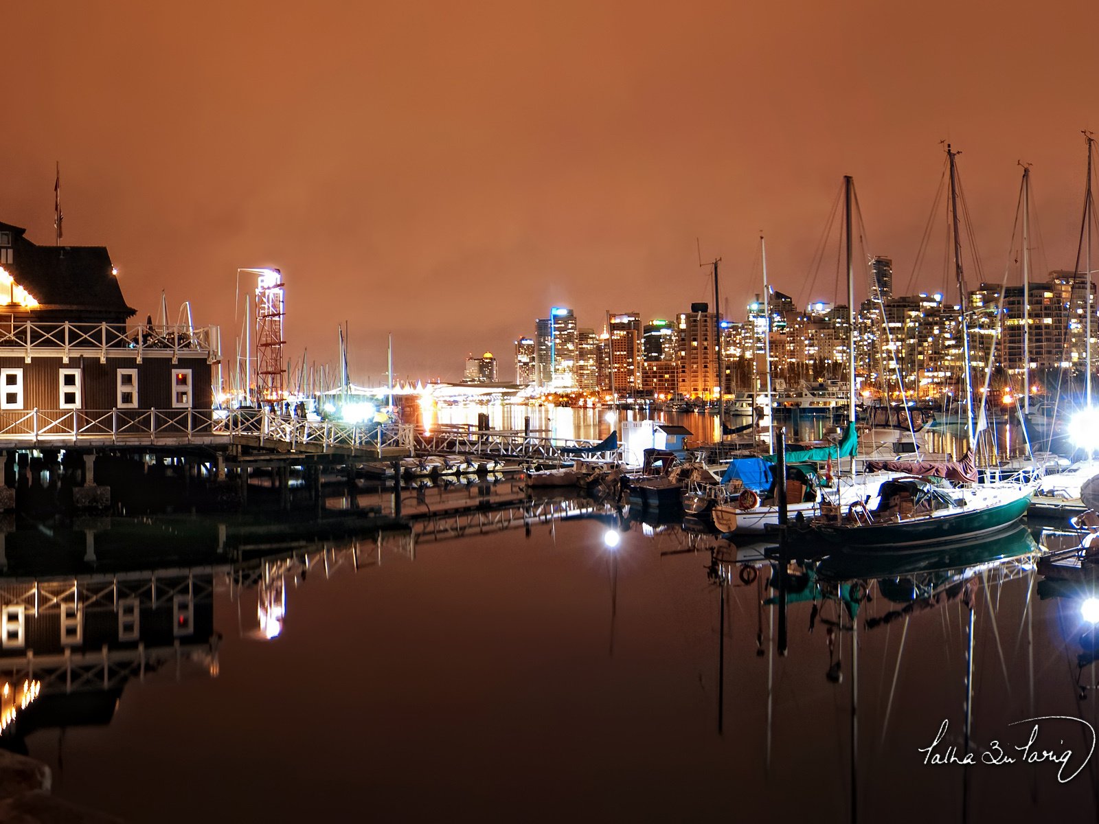 Обои ночь, ванкувер, гавань, night, vancouver, harbour разрешение 1920x1200 Загрузить