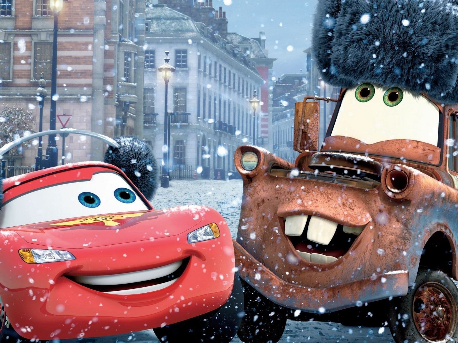 Обои снег, зима, мультфильм, тачки-2, cars2, молния маккуин, мэтр, snow, winter, cartoon, cars-2, lightning mcqueen, mater разрешение 1920x1200 Загрузить