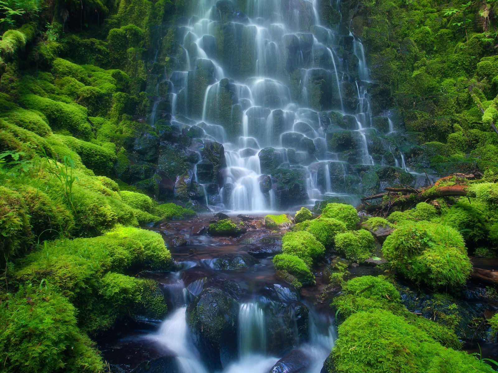 Обои камни, водопад, мох, каскад, stones, waterfall, moss, cascade разрешение 2560x1440 Загрузить