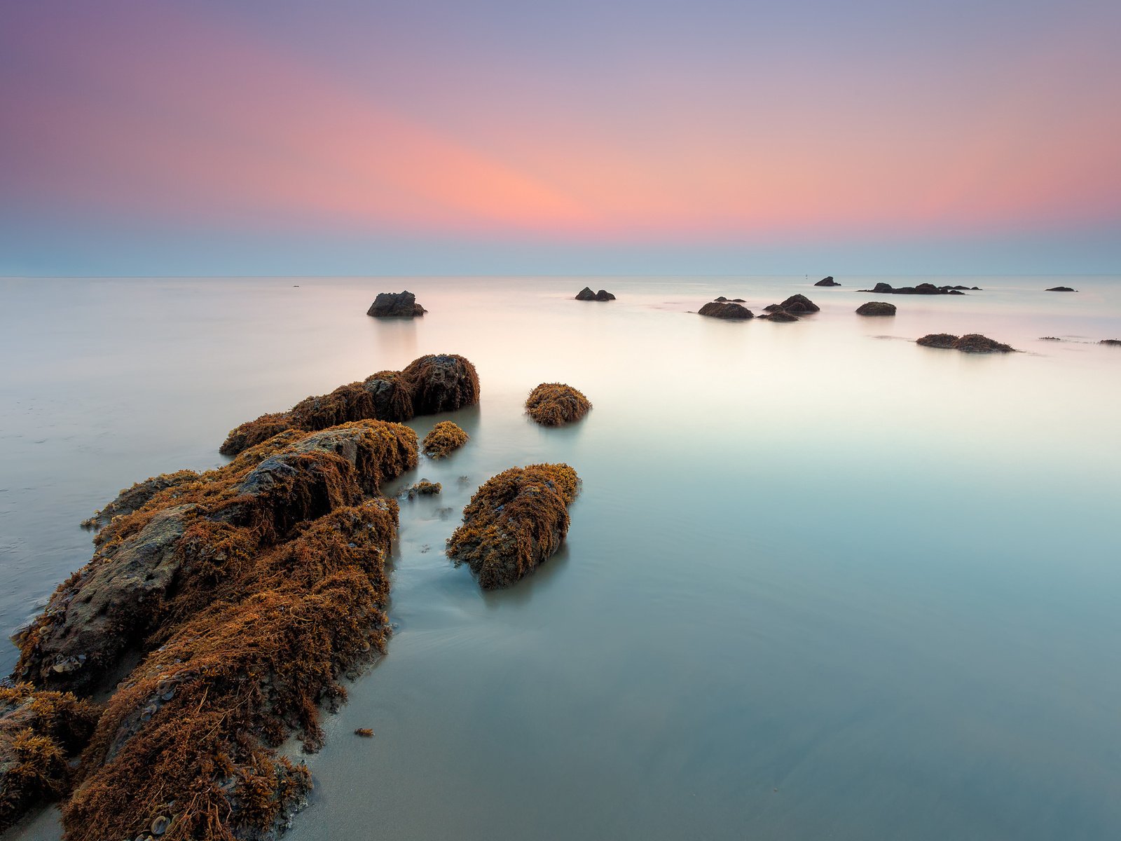 Обои камни, море, утро, рассвет, водоросли, stones, sea, morning, dawn, algae разрешение 2048x1365 Загрузить