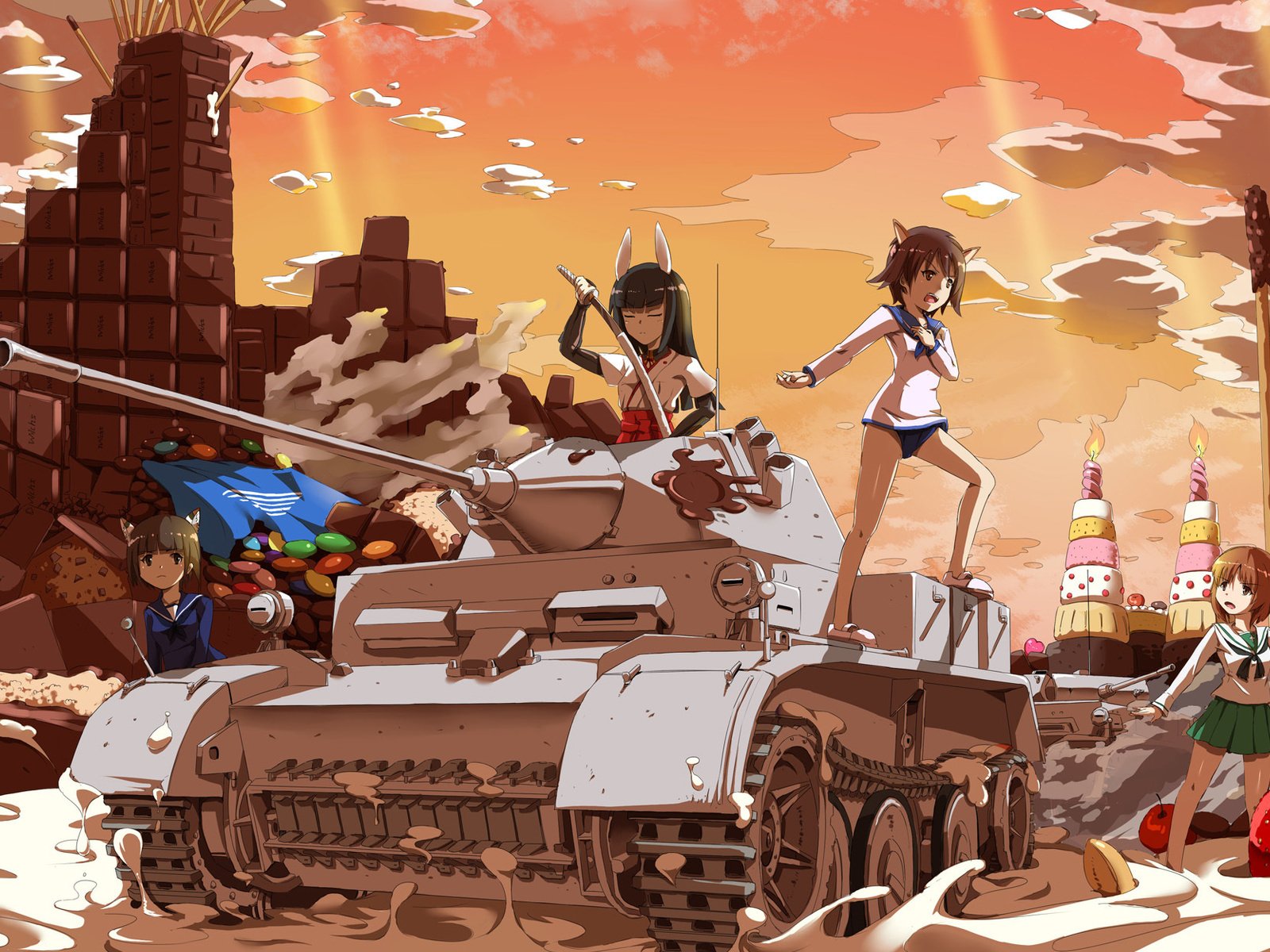 Обои аниме, девочки и танки, sirills, anime, girls and tanks разрешение 1920x1200 Загрузить