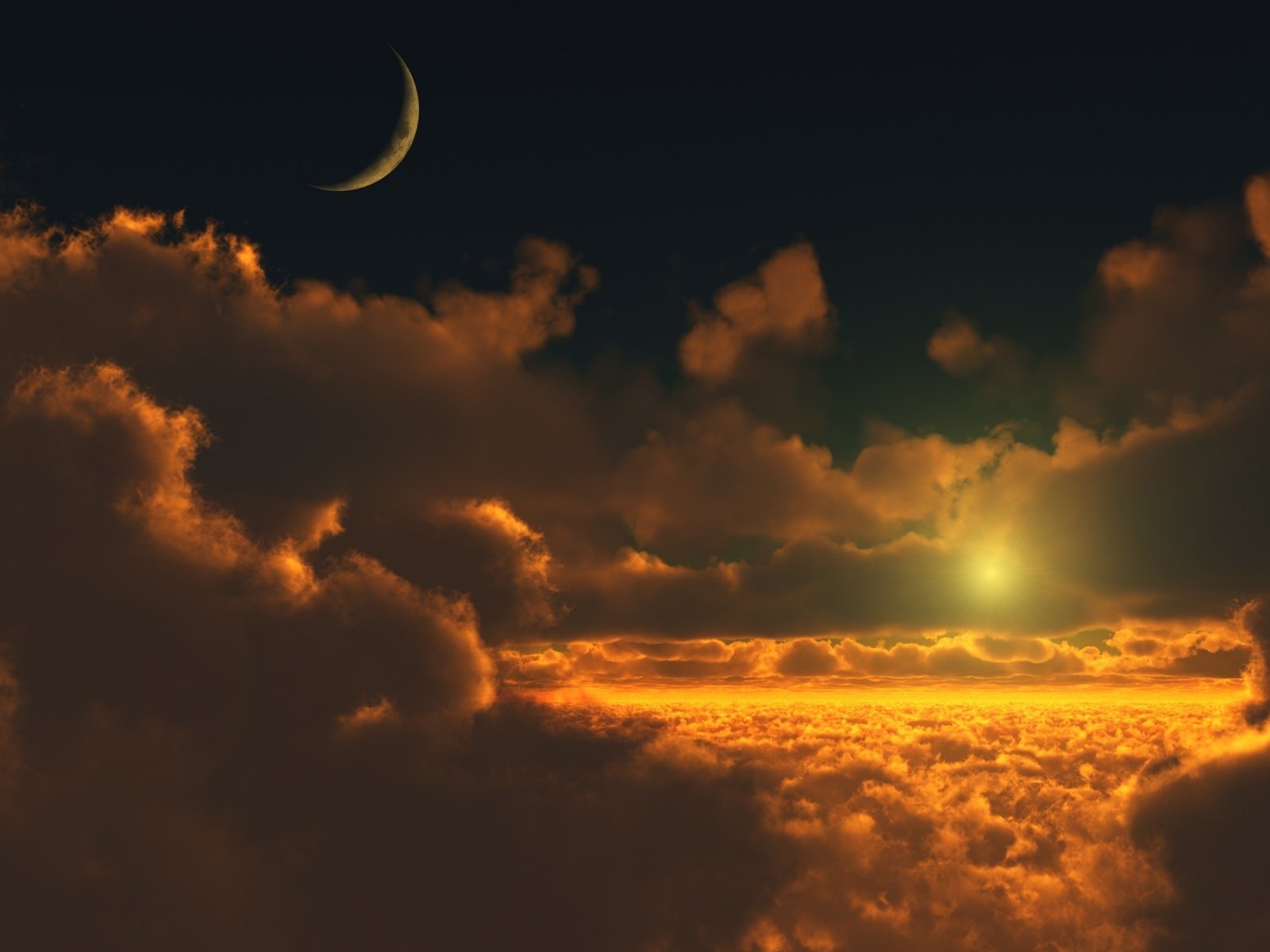 Обои небо, облака, природа, луна, красота, the sky, clouds, nature, the moon, beauty разрешение 2560x1600 Загрузить