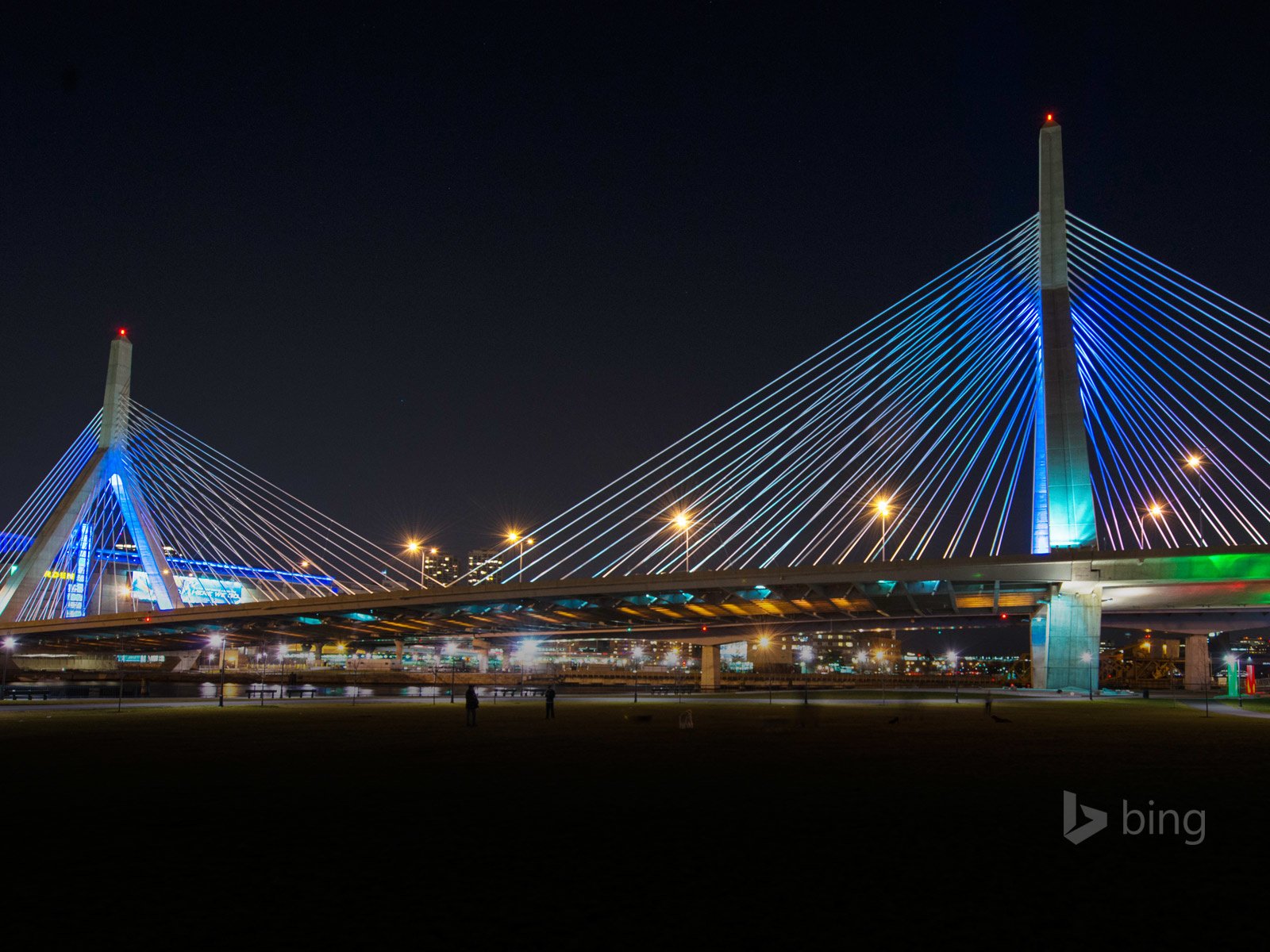 Обои ночь, огни, мост, город, сша, бостон, массачусетс, night, lights, bridge, the city, usa, boston, massachusetts разрешение 1920x1200 Загрузить