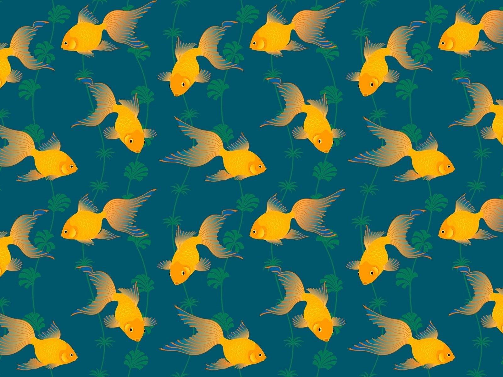 Обои арт, узор, рыбы, золотая рыбка, водоросли, хвост, art, pattern, fish, goldfish, algae, tail разрешение 1920x1280 Загрузить