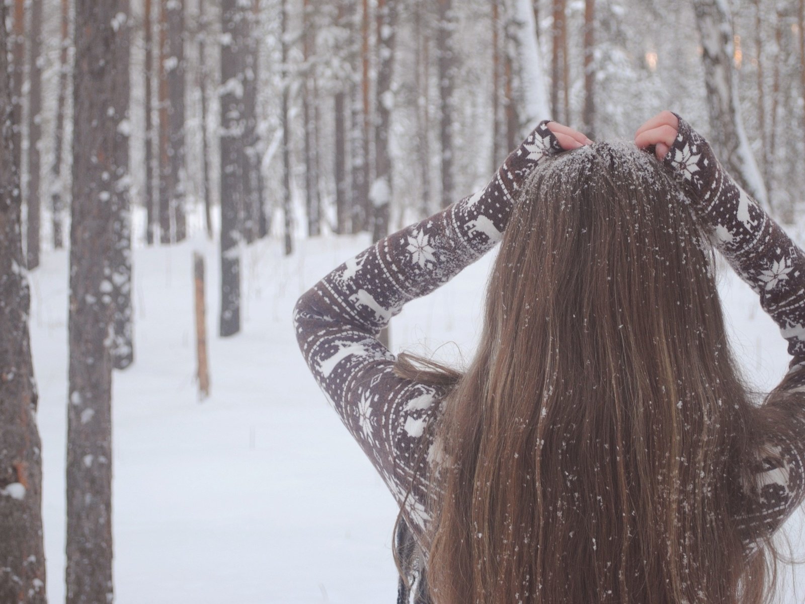 Обои снег, природа, девушка, свитер, длинные волосы, snow, nature, girl, sweater, long hair разрешение 2560x1600 Загрузить