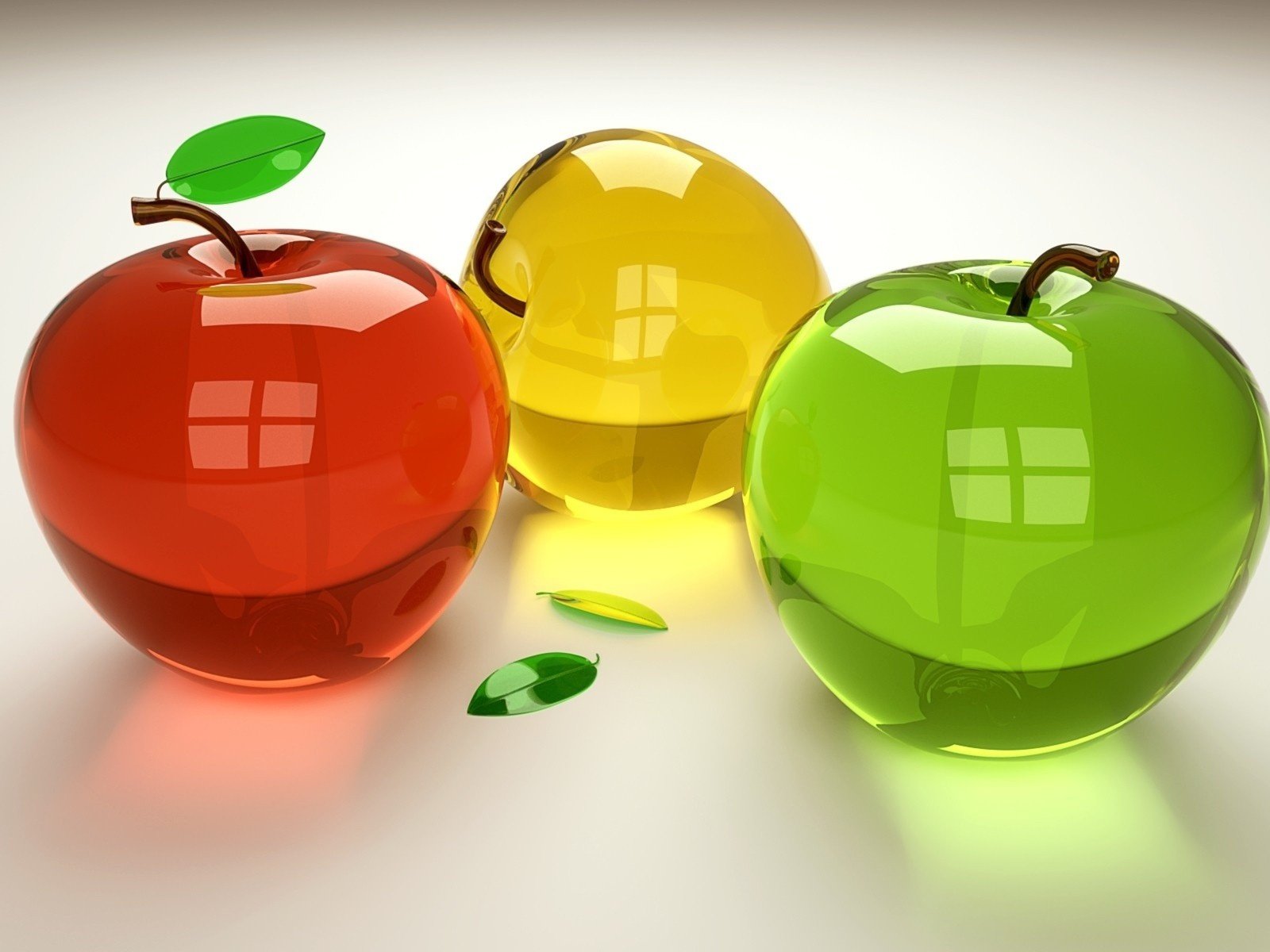 Обои разноцветные, яблоки, графика, стеклянные, 3д, colorful, apples, graphics, glass, 3d разрешение 3840x2400 Загрузить