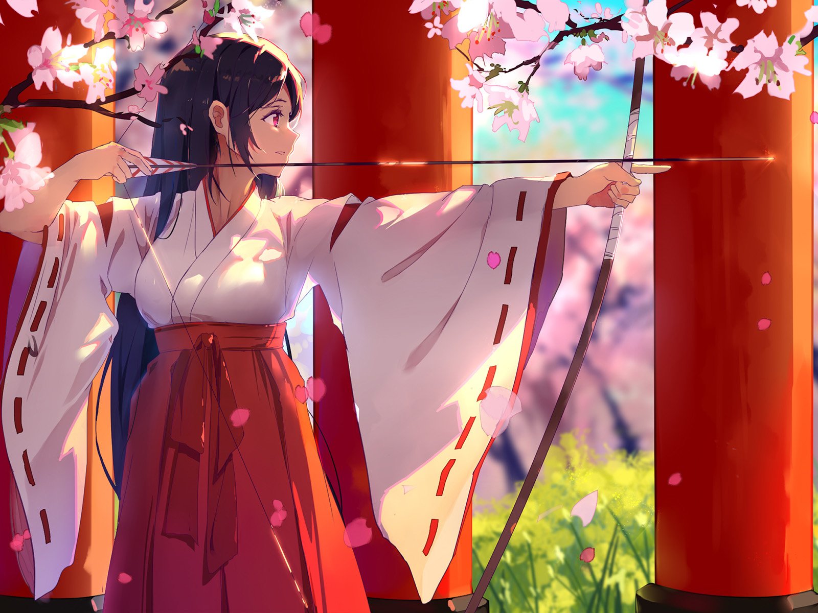 Обои тории, miko, аниме девочка, лучник, sakura blossom, shrine, torii, anime girl, archer разрешение 1920x1200 Загрузить