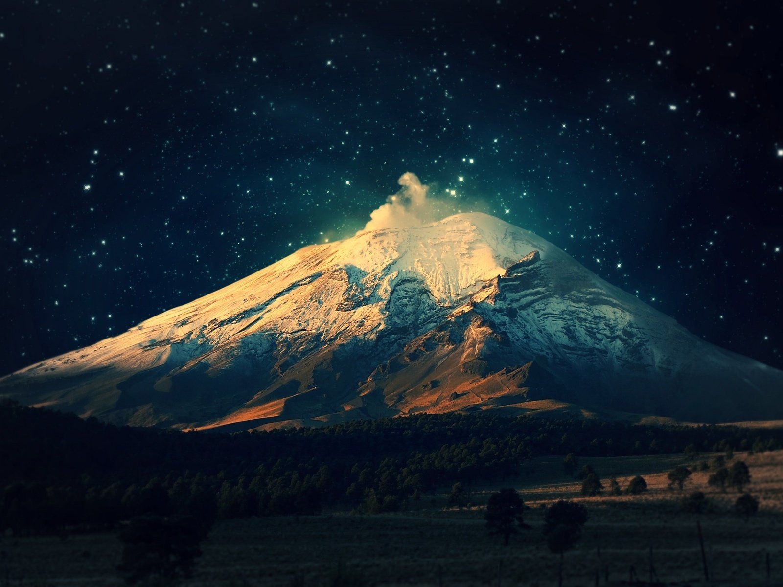 Обои небо, ночь, горы, звезды, гора фудзи, the sky, night, mountains, stars, mount fuji разрешение 2560x1600 Загрузить