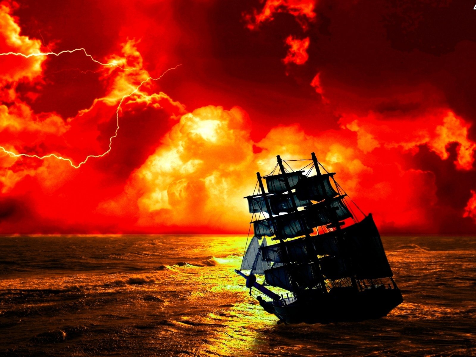 Пиратский корабль на закате