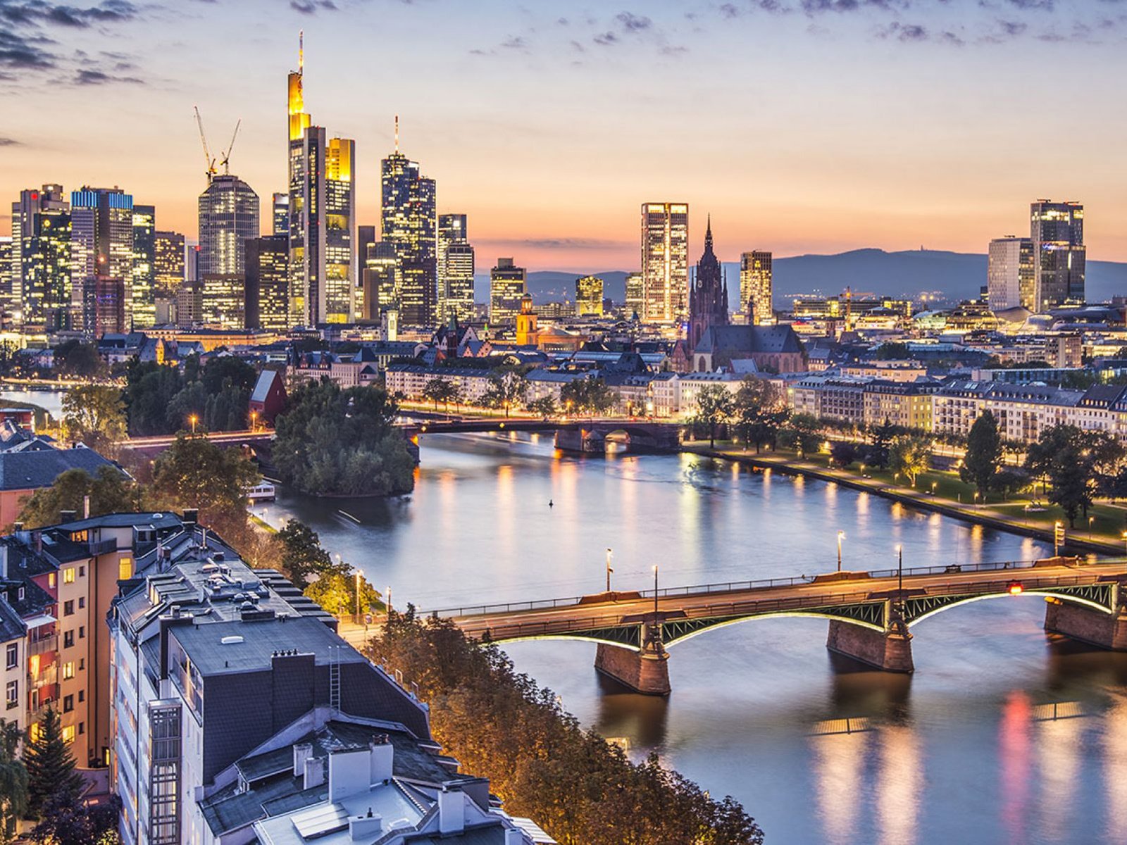 Обои огни, мост, город, германия, франкфурт-на-майне, lights, bridge, the city, germany, frankfurt am main разрешение 1920x1200 Загрузить