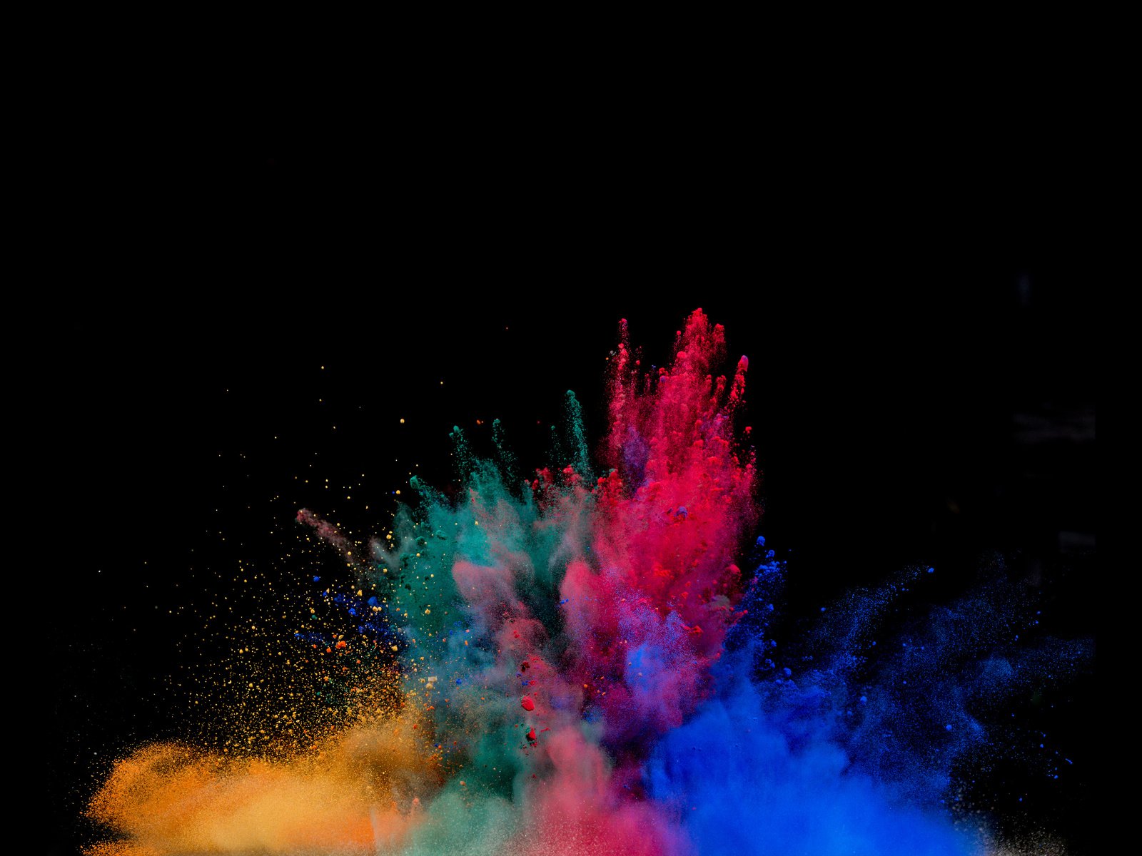 Обои разноцветный, черный фон, взрыв, цветной, порошок, colorful, black background, the explosion, color, powder разрешение 5120x2280 Загрузить