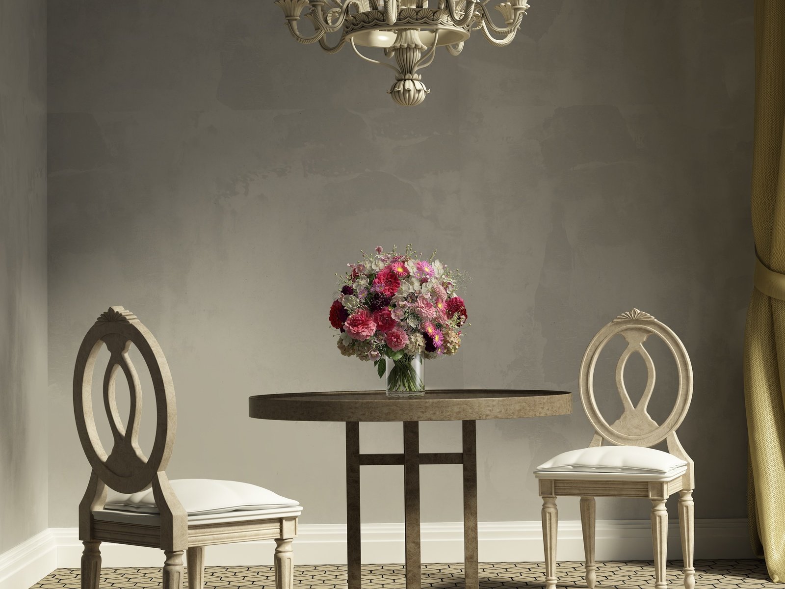 Обои стол, комната, букет, стулья, table, room, bouquet, chairs разрешение 3850x3847 Загрузить