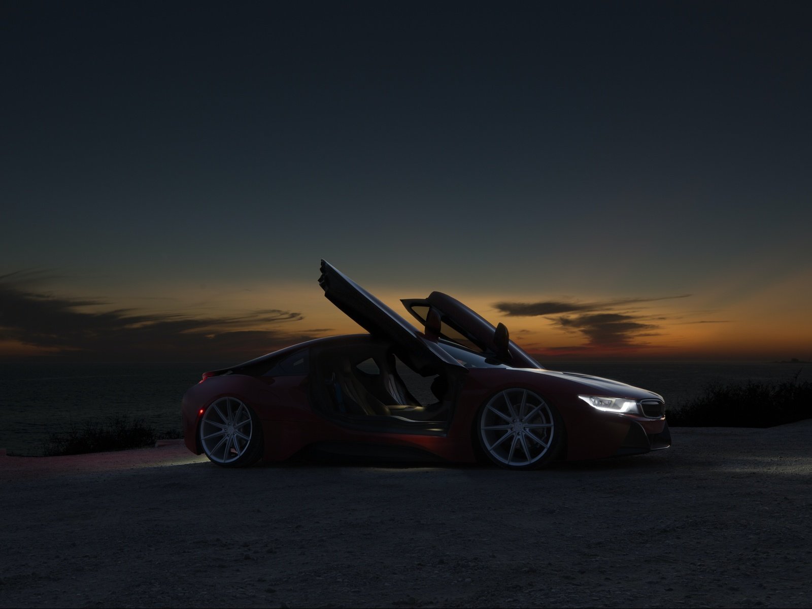 Обои ночь, красная, спорткар, бмв, bmw i8, night, red, sports car, bmw разрешение 5708x3808 Загрузить