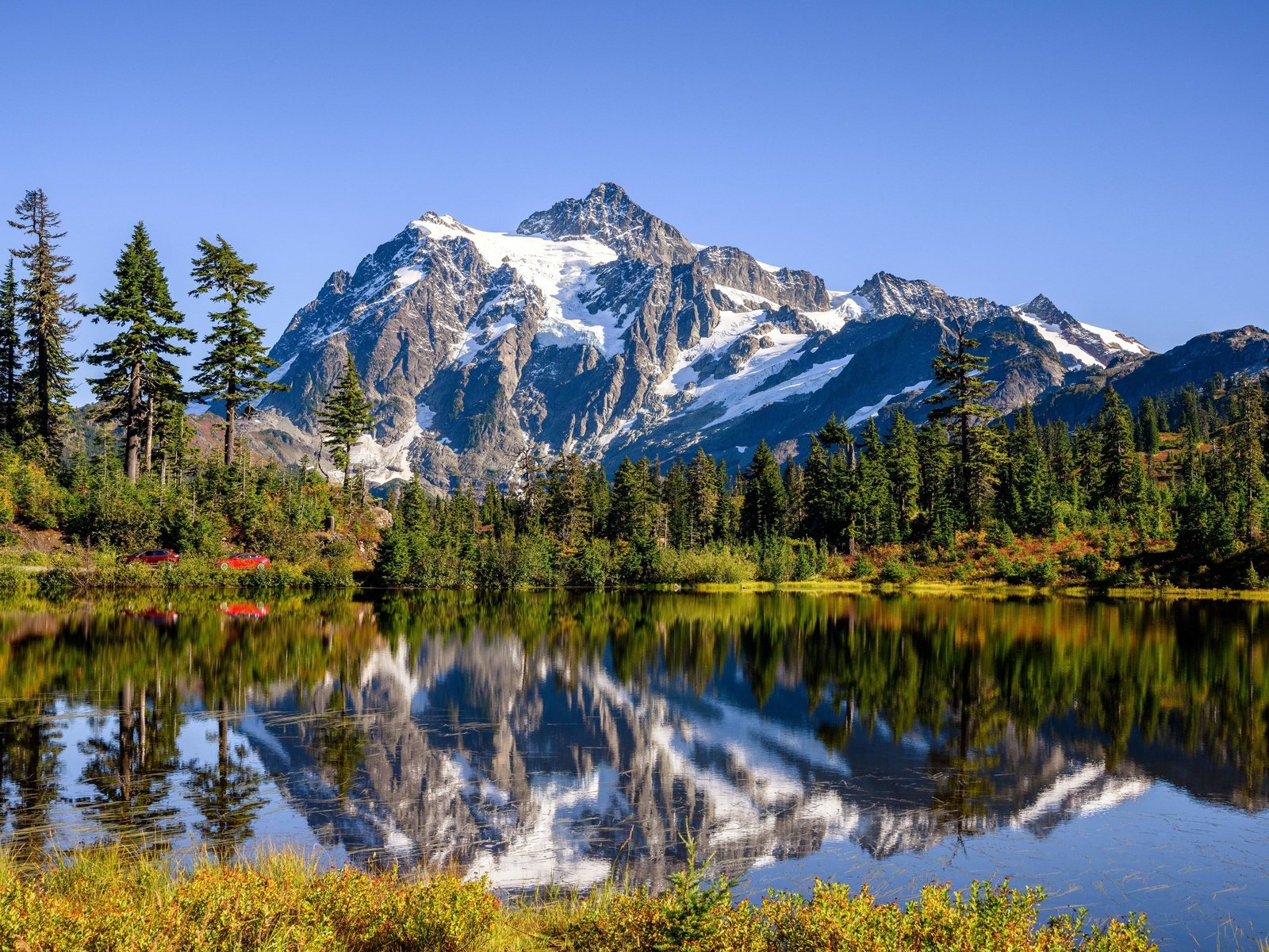 Обои деревья, озеро, горы, лес, отражение, штате вашингтон, cascade range, trees, lake, mountains, forest, reflection, washington state разрешение 6144x4096 Загрузить