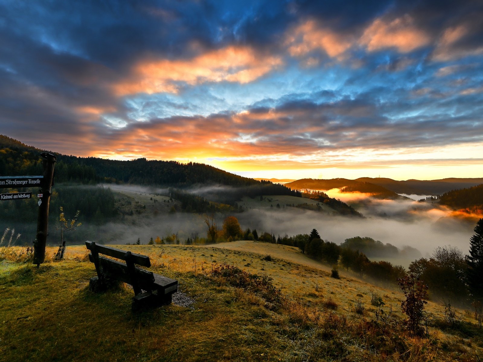 Обои река, закат, туман, скамья, river, sunset, fog, bench разрешение 3840x2160 Загрузить