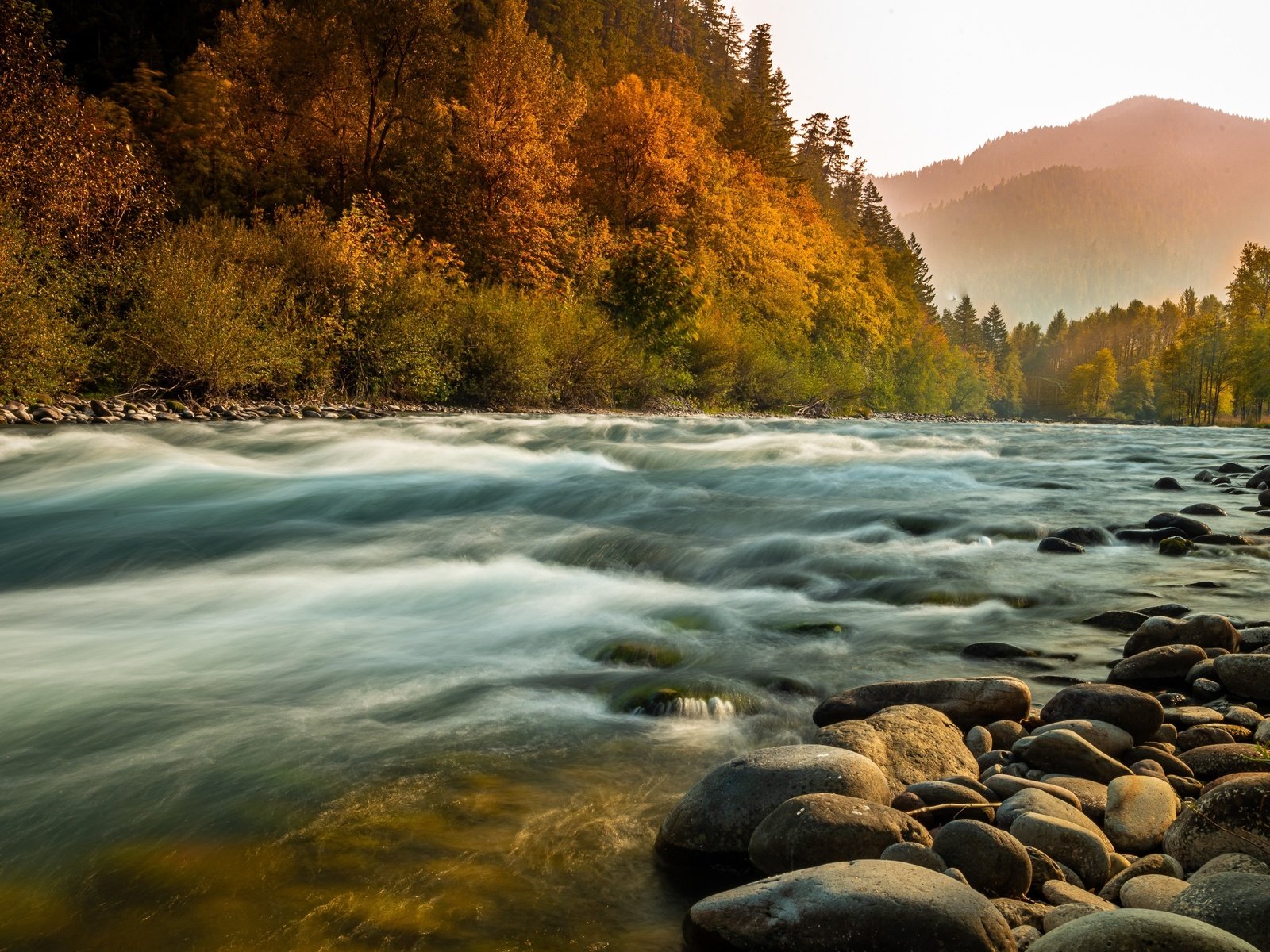 Обои река, природа, камни, лес, пейзаж, туман, осень, берега, river, nature, stones, forest, landscape, fog, autumn, bank разрешение 3000x1776 Загрузить