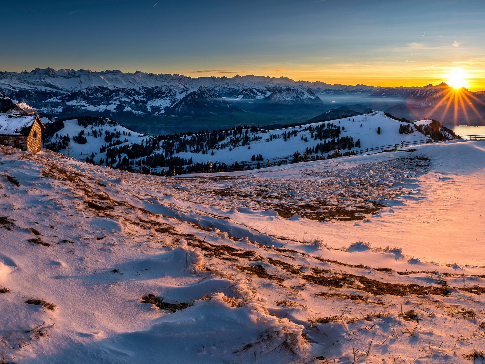 Обои горы, солнце, снег, пейзаж, швейцария, mountains, the sun, snow, landscape, switzerland разрешение 6144x3046 Загрузить