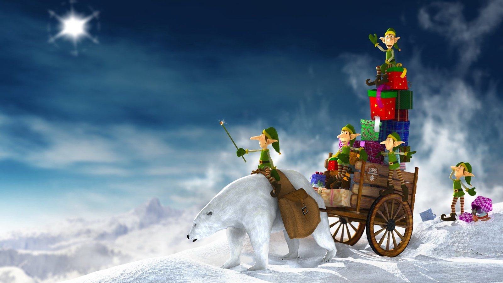 Обои новый год, зима, медведь, подарки, белый, гномы, new year, winter, bear, gifts, white, dwarves разрешение 1920x1200 Загрузить
