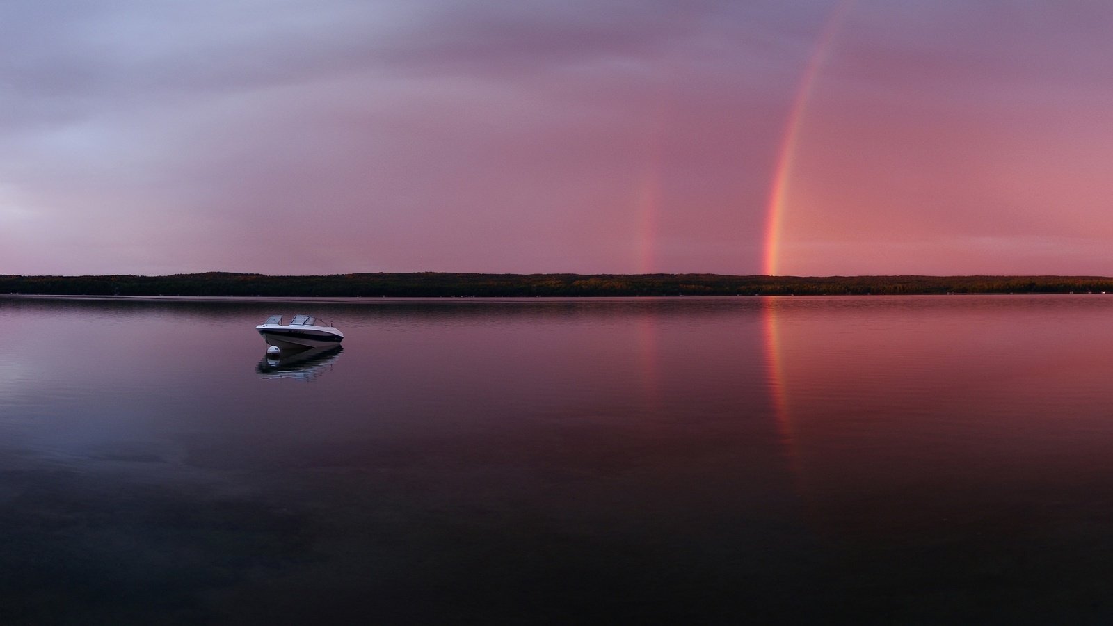 Обои вечер, озеро, радуга, лодка, the evening, lake, rainbow, boat разрешение 2560x1600 Загрузить