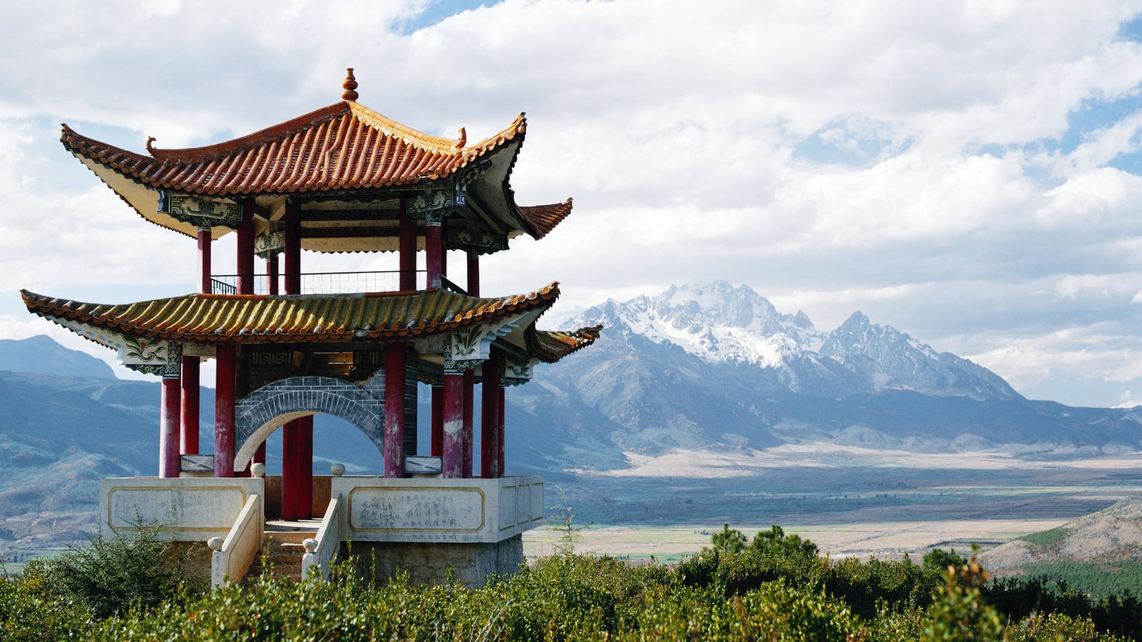 Обои пагода, китай, снежные горы, pagoda, china, snowy mountains разрешение 1920x1080 Загрузить