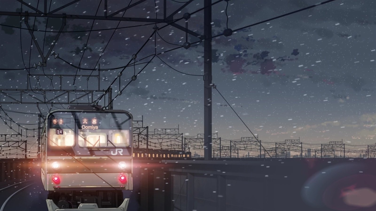 Обои снег, макото синкай, 5 сантиметров в секунду, поезд, snow, makoto xingkai, 5 centimeters per second, train разрешение 1920x1080 Загрузить