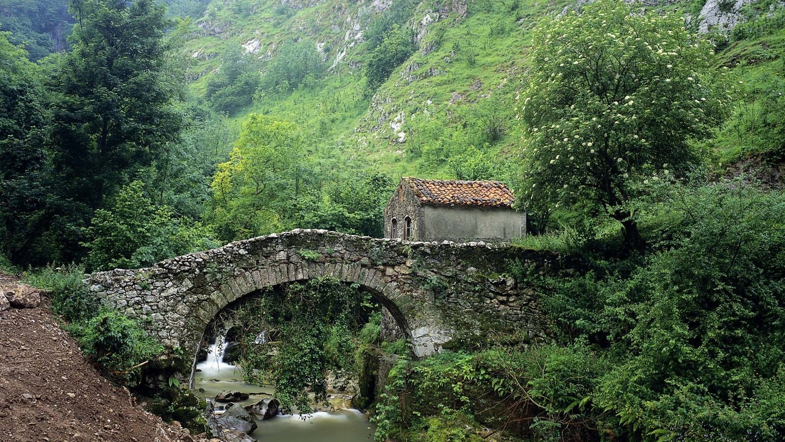 Обои мост, домик, каменый, bridge, house, stone разрешение 1920x1200 Загрузить