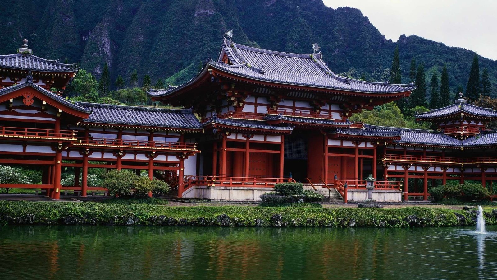 Обои панорама, пагода, пруд, panorama, pagoda, pond разрешение 3750x1200 Загрузить