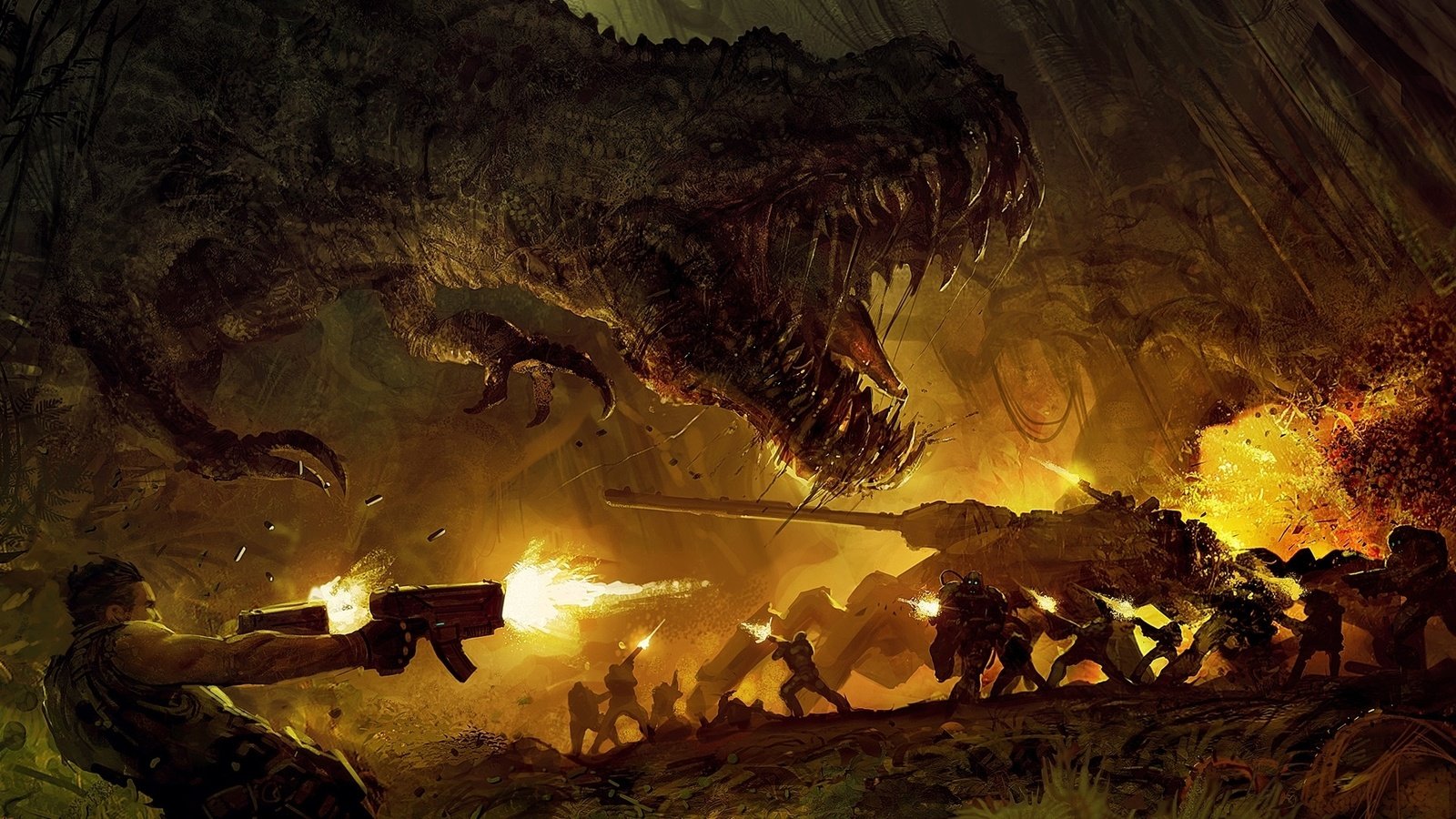 Обои динозавр, бой, турок 2, dinosaur, battle, turok 2 разрешение 1920x1080 Загрузить