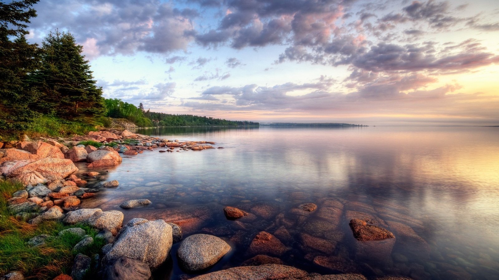 Обои облака, озеро, камни, берег, clouds, lake, stones, shore разрешение 2560x1600 Загрузить