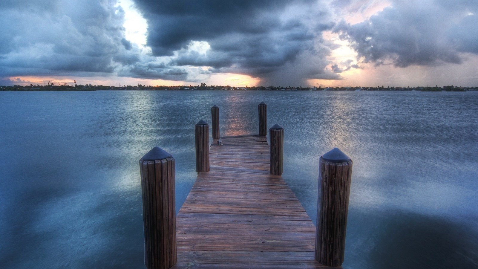 Обои облака, озеро, причал, clouds, lake, pier разрешение 1920x1200 Загрузить