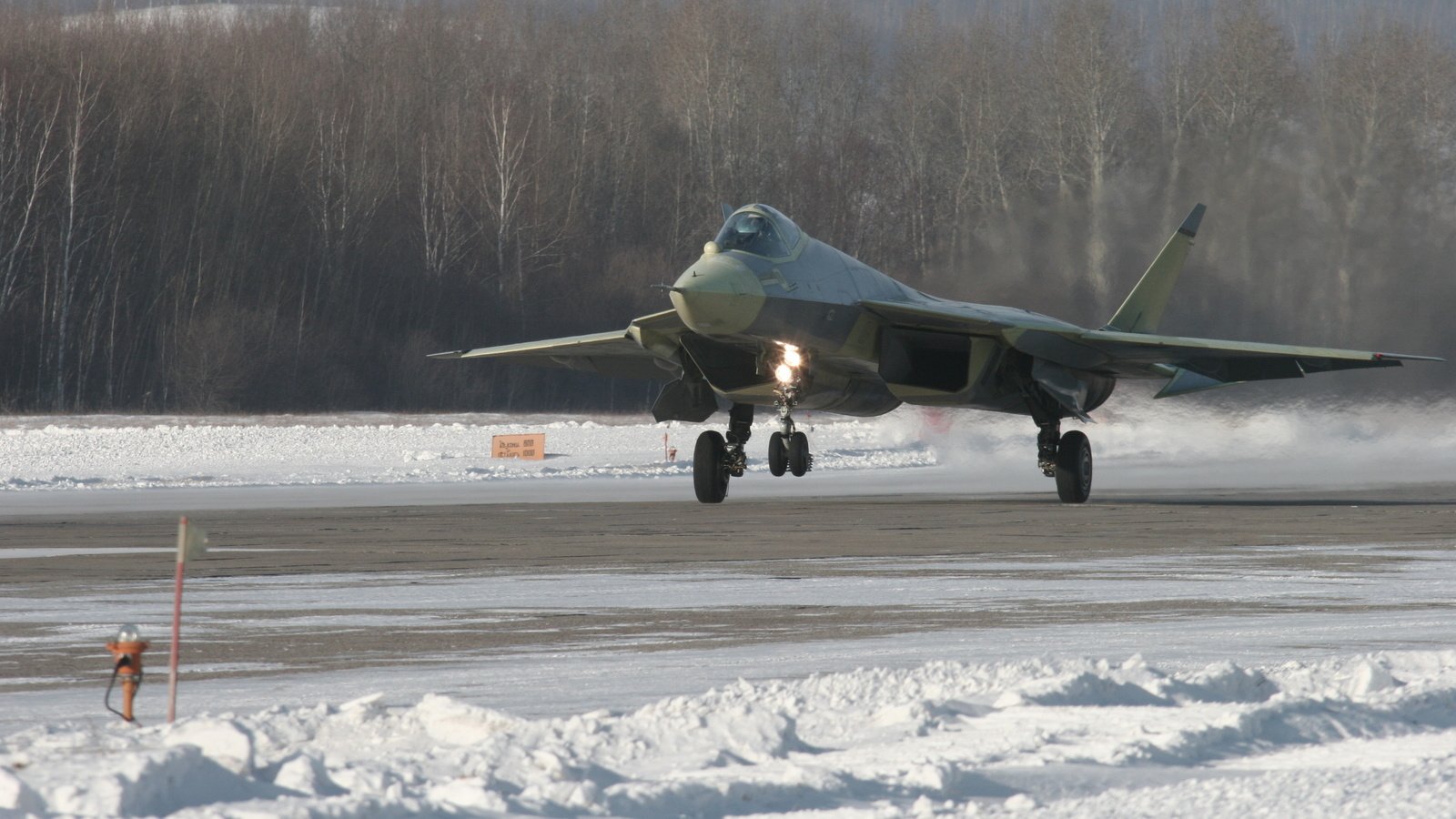 Обои снег, истребитель, взлёт, пак фа, т-50, snow, fighter, the rise, pak fa, t-50 разрешение 3504x2336 Загрузить