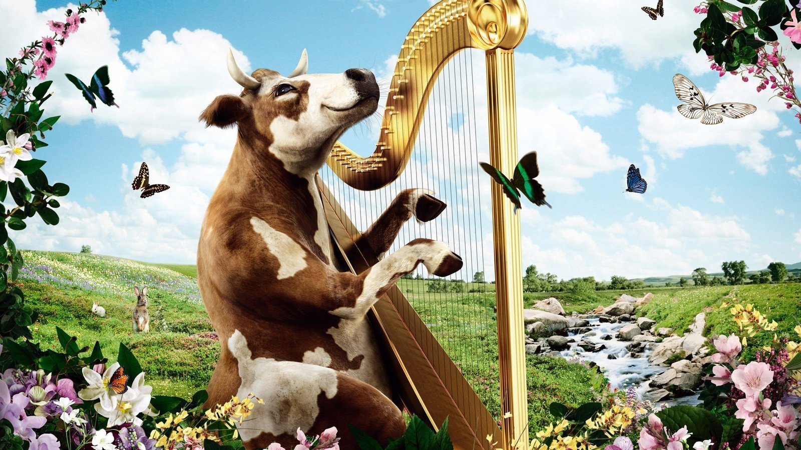 Обои природа, корова, арфа, nature, cow, harp разрешение 1920x1200 Загрузить