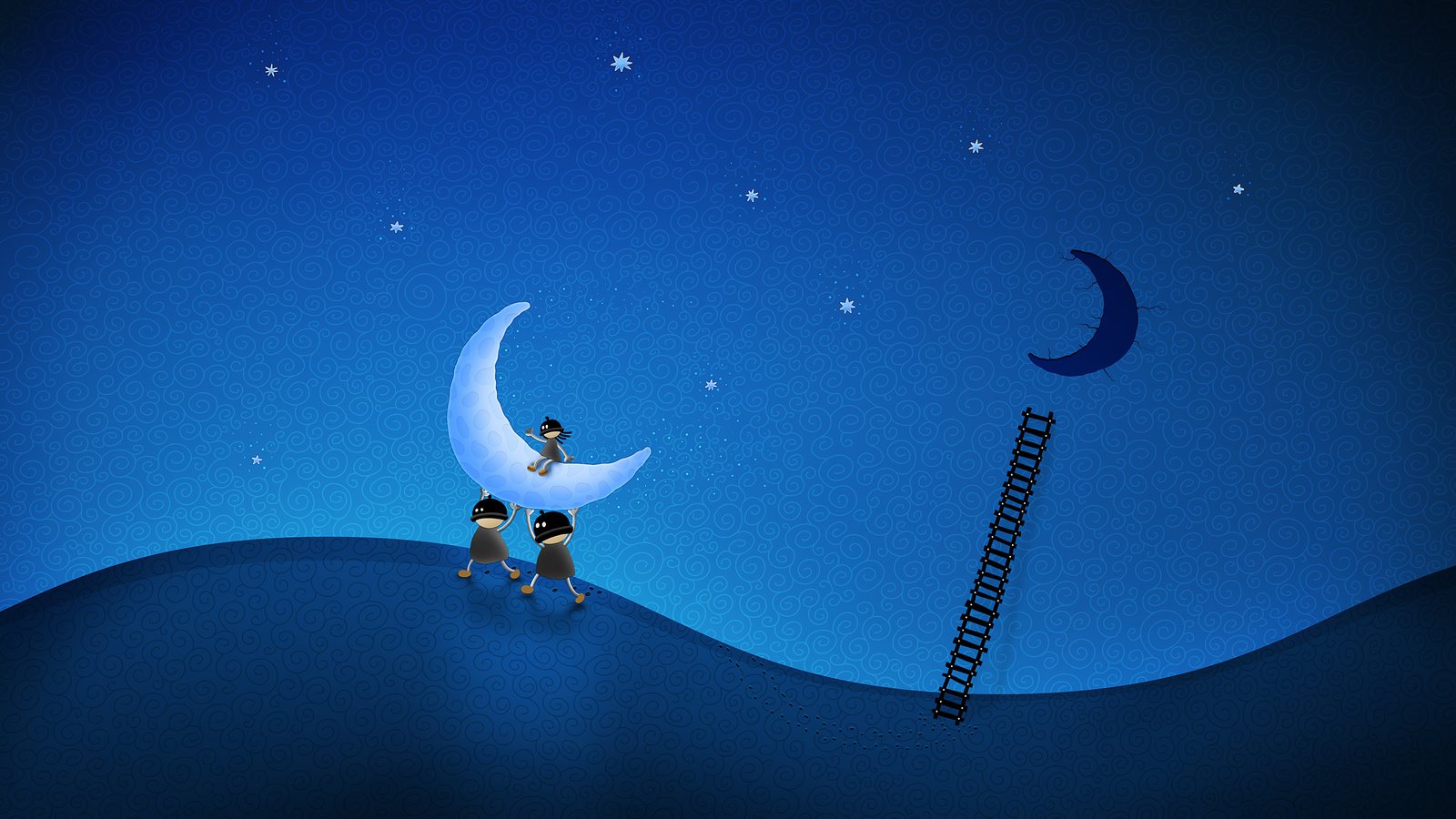 Обои рисунок, лестница, луна, воры, figure, ladder, the moon, thieves разрешение 2560x1600 Загрузить