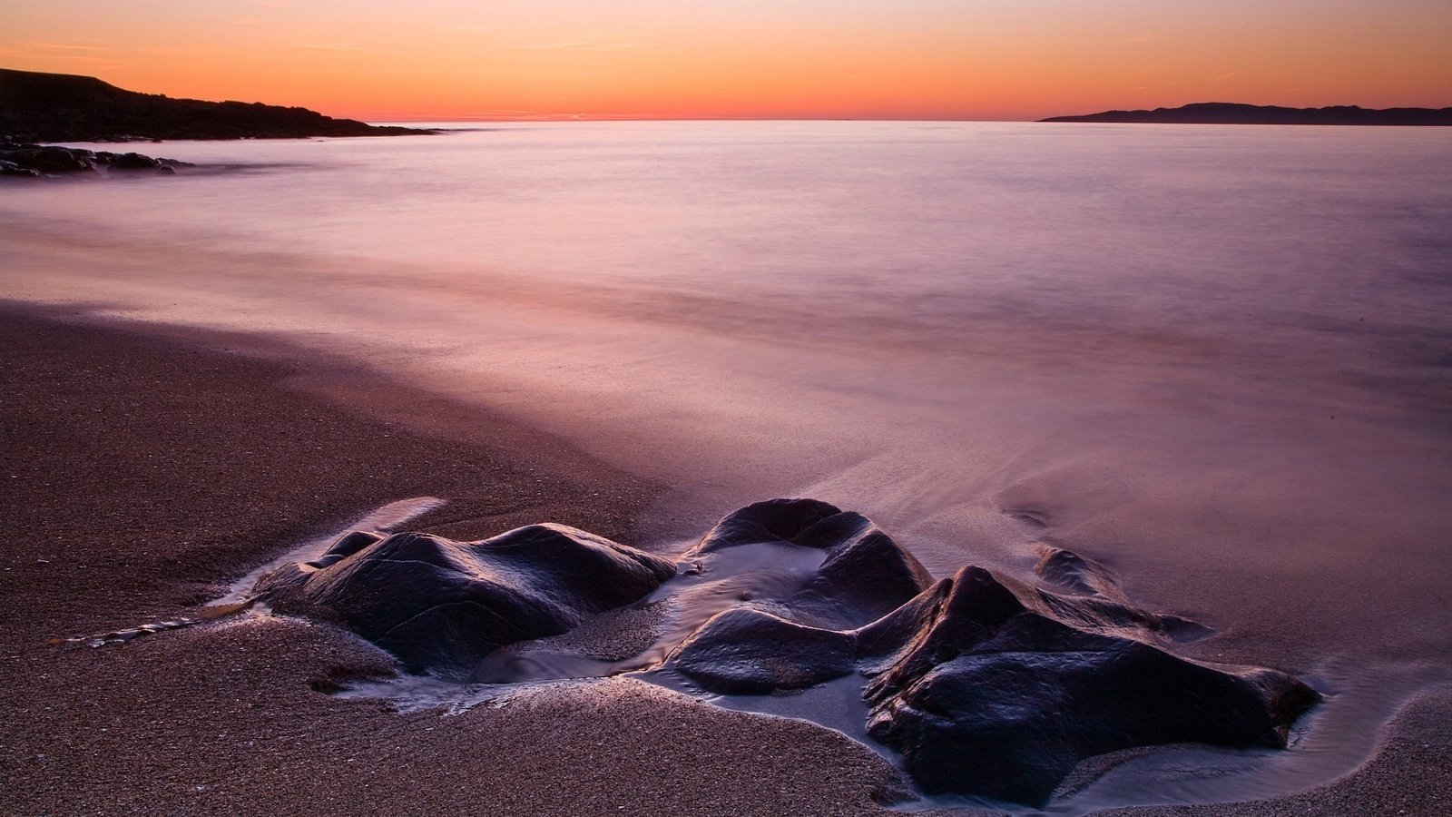 Обои камни, берег, закат, море, песок, пляж, сумерки, выдержка, stones, shore, sunset, sea, sand, beach, twilight, excerpt разрешение 1920x1200 Загрузить