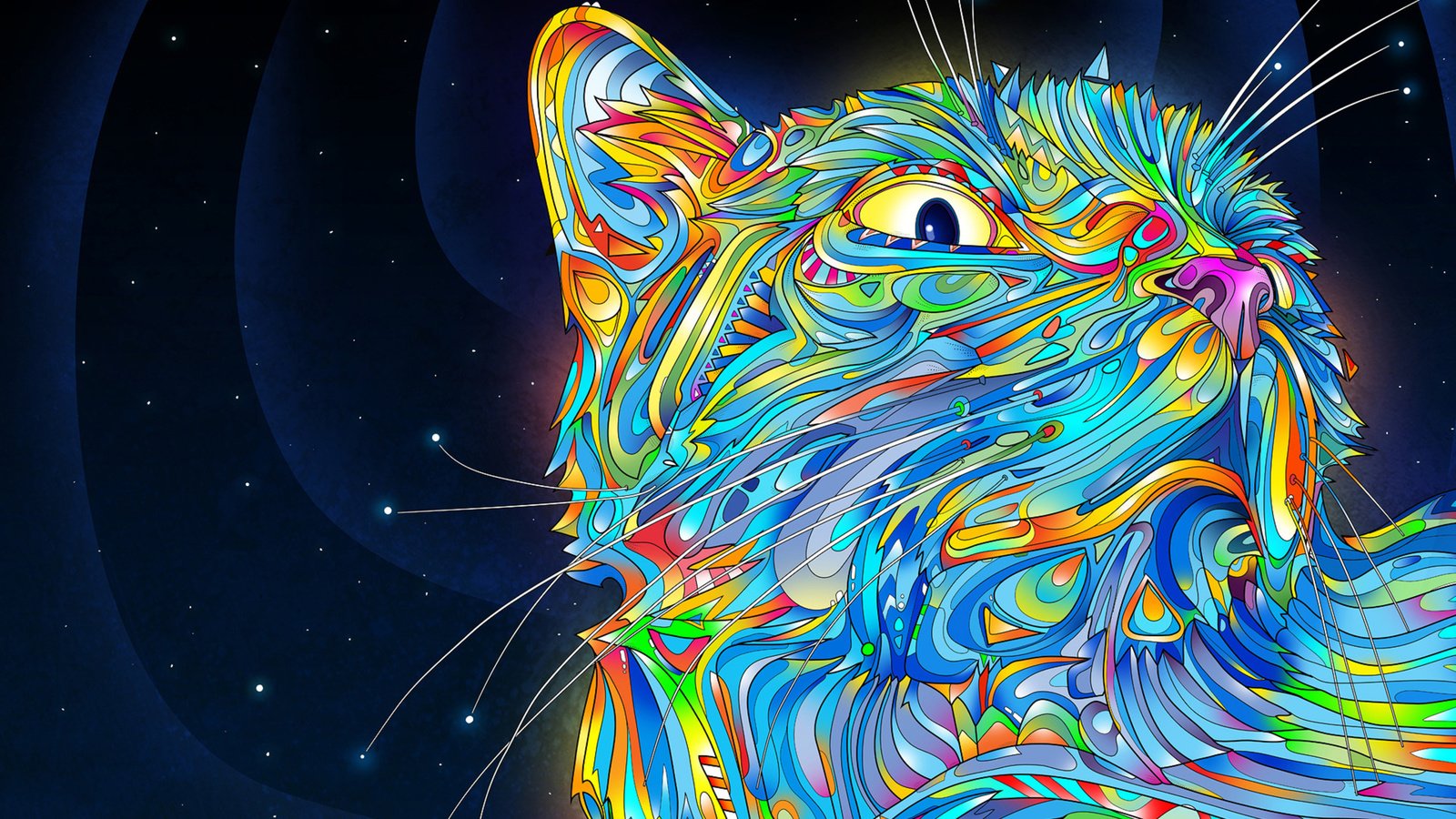 Обои цвета, кот, усы, завихрения, color, cat, mustache, swirls разрешение 2560x1600 Загрузить