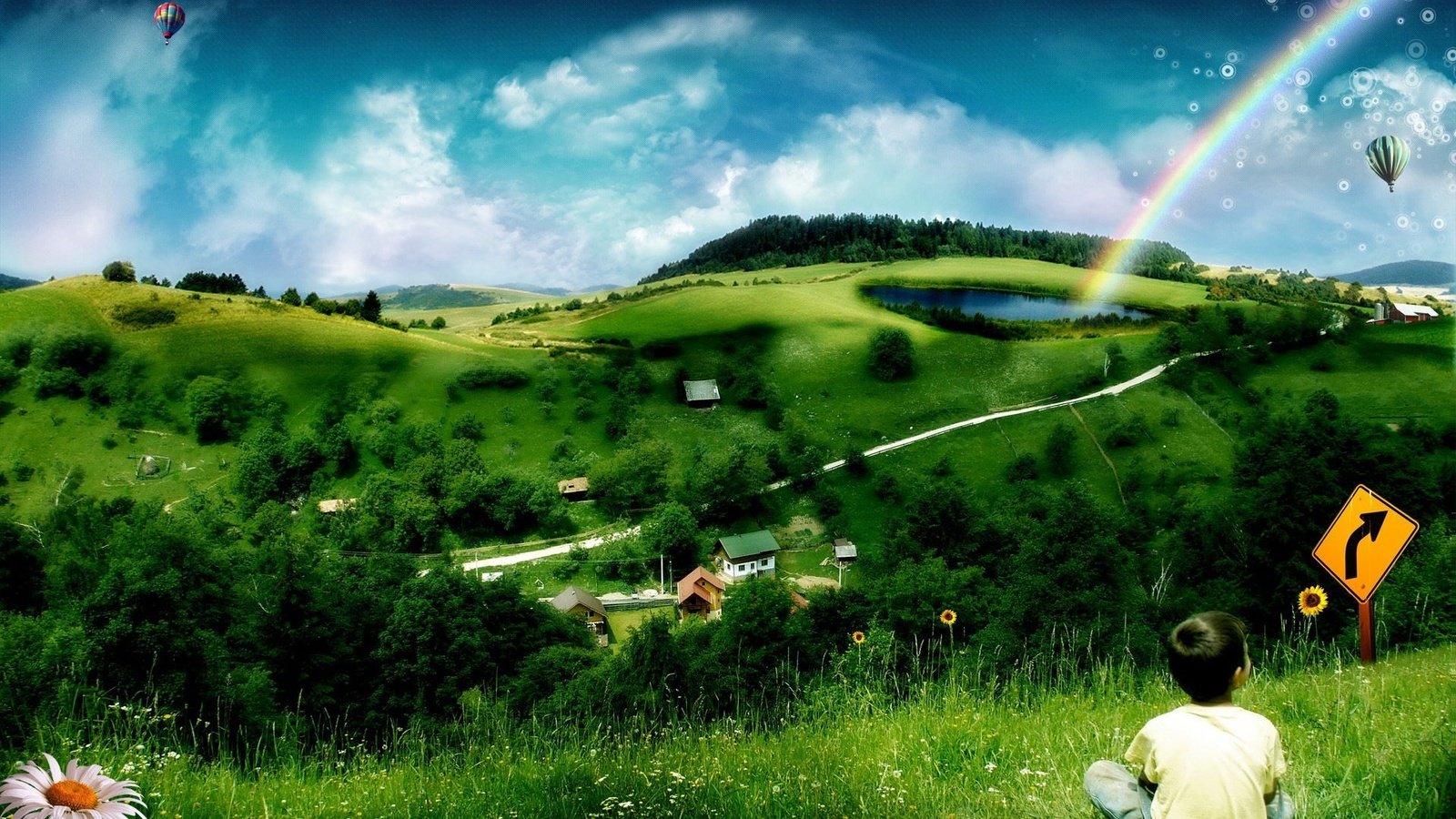 Обои холмы, зелёный, радуга, дети, hills, green, rainbow, children разрешение 1920x1200 Загрузить