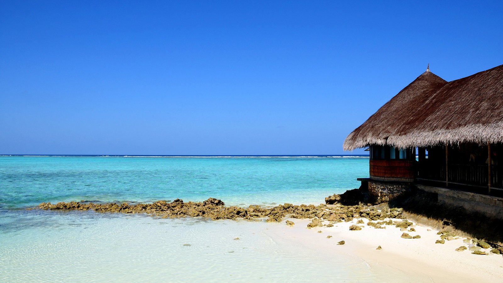 Обои вода, море, песок, голубой, остров, хижина, water, sea, sand, blue, island, hut разрешение 2560x1600 Загрузить