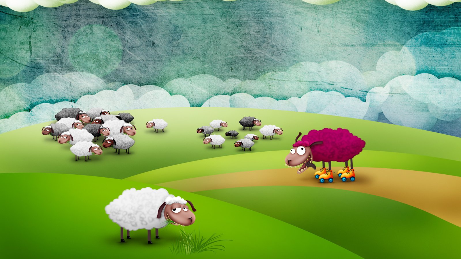 Обои поле, овцы, сумашедшая овца, field, sheep, mad sheep разрешение 2560x1600 Загрузить