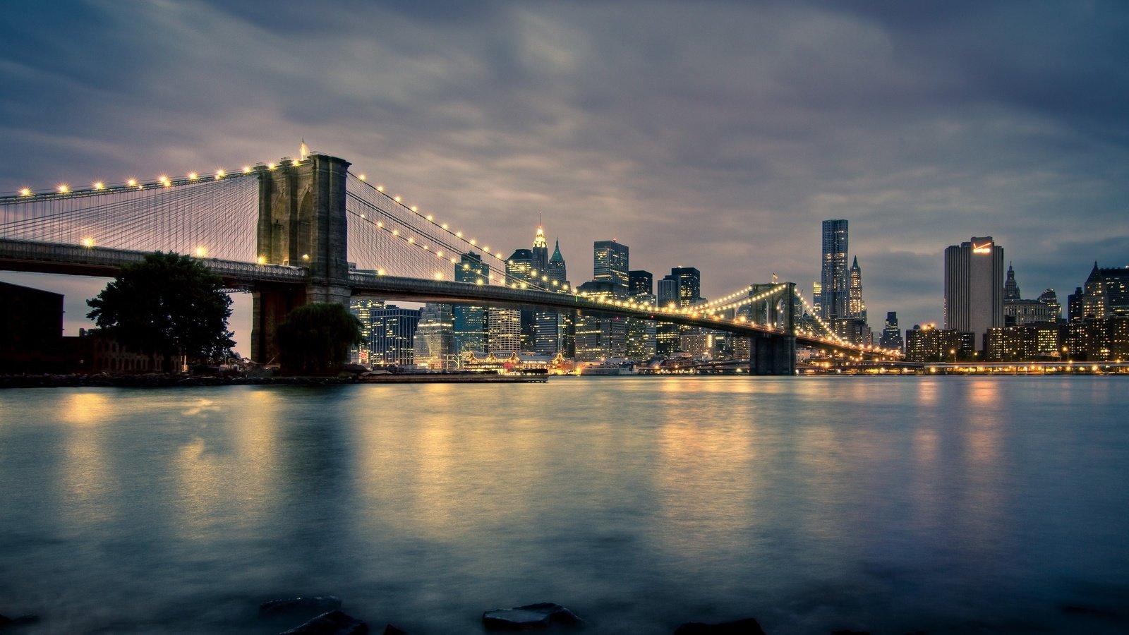 Обои мост, нью-йорк, манхеттен, бруклинский мост, new-york, бруклин бридж, bridge, new york, manhattan, brooklyn bridge разрешение 2560x1440 Загрузить
