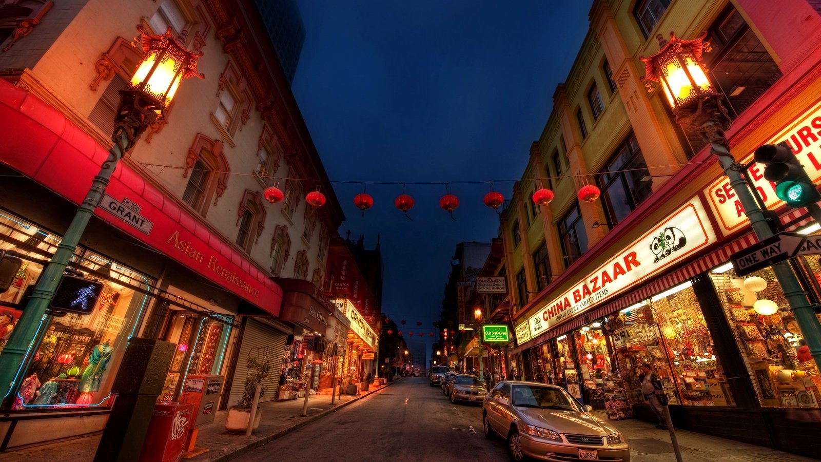 Обои дорога, улица, китай, здания, квартал, китайский квартал, road, street, china, building, quarter, chinatown разрешение 2560x1600 Загрузить