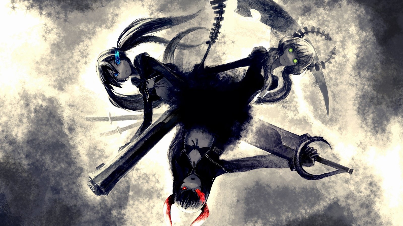 Обои black rock shooter, dead master, black gold saw разрешение 3000x2121 Загрузить